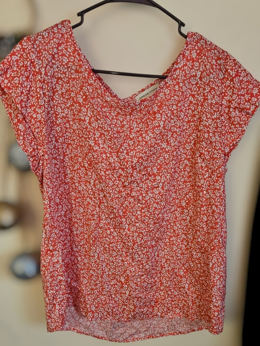 Adrienne Vittadini Red Floral Cap-Sleeve Blouse